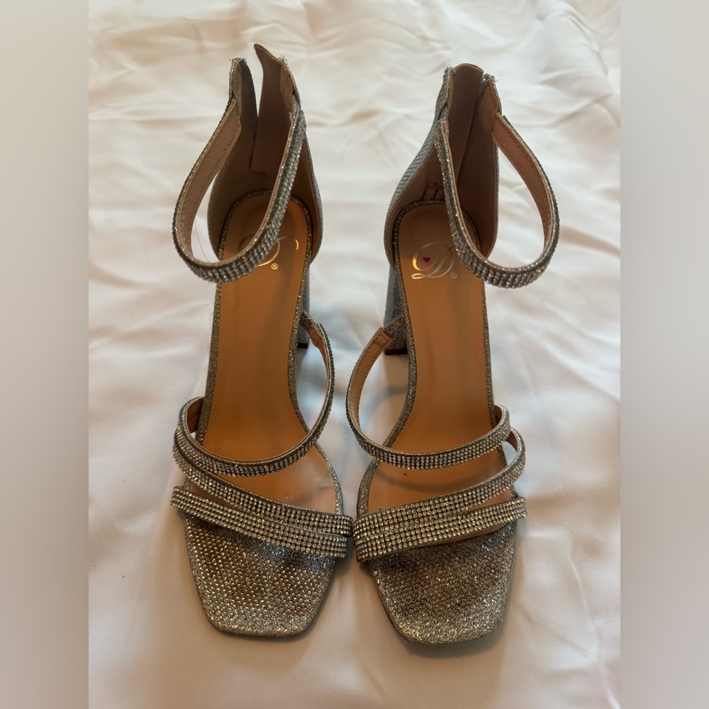 Sparkling Silver Ankle-Strap Heels